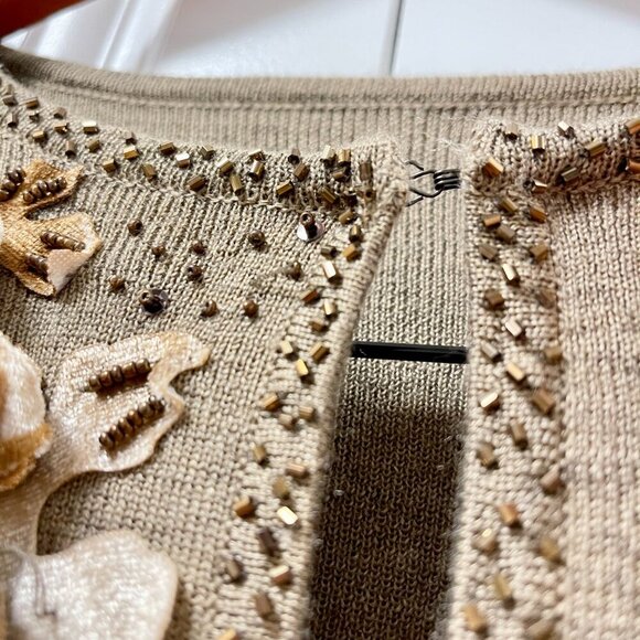 Vintage Wool Blend Embellished Cardigan Brown - M - Picture 10 of 13